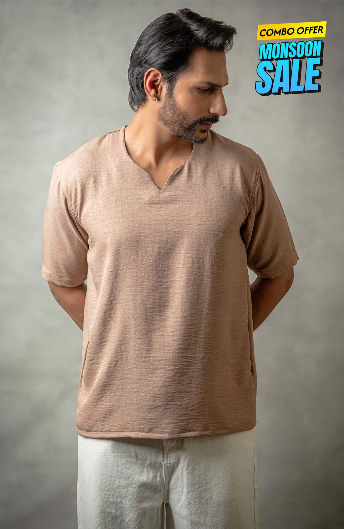 Vora Beige Shirt – Premium V-Neck for Men