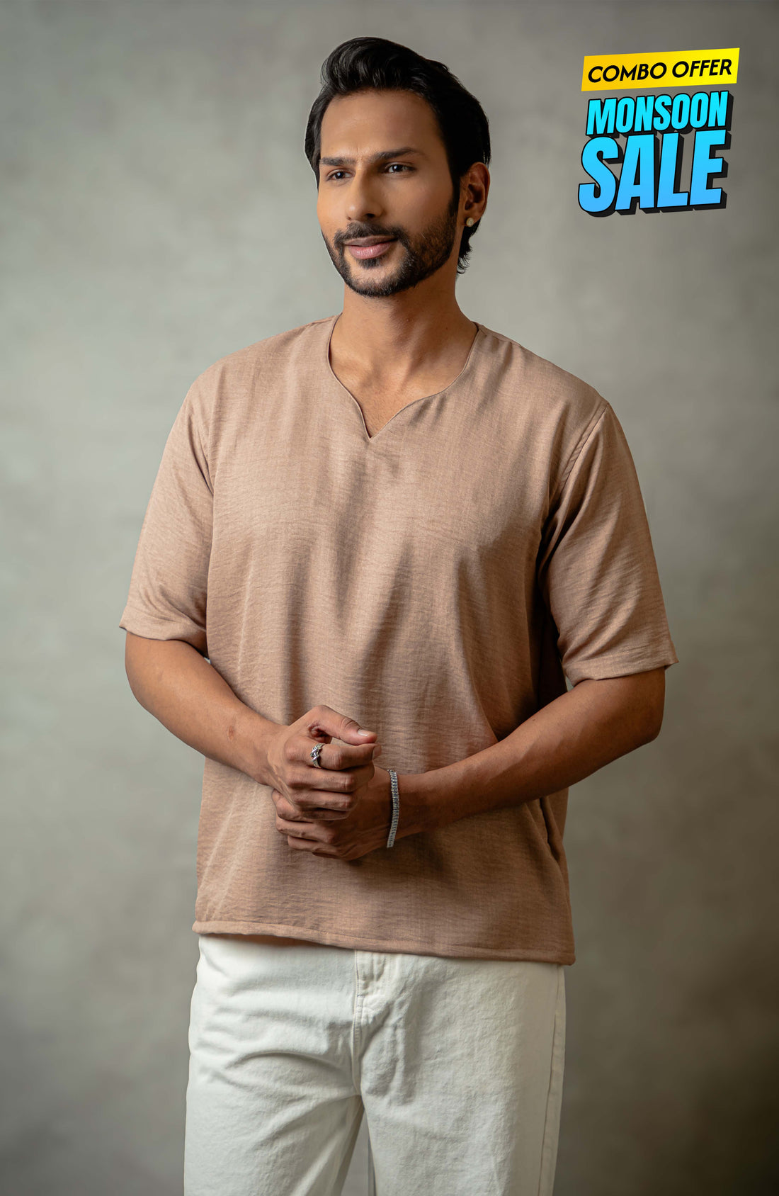 Vora Beige Shirt – Premium V-Neck for Men