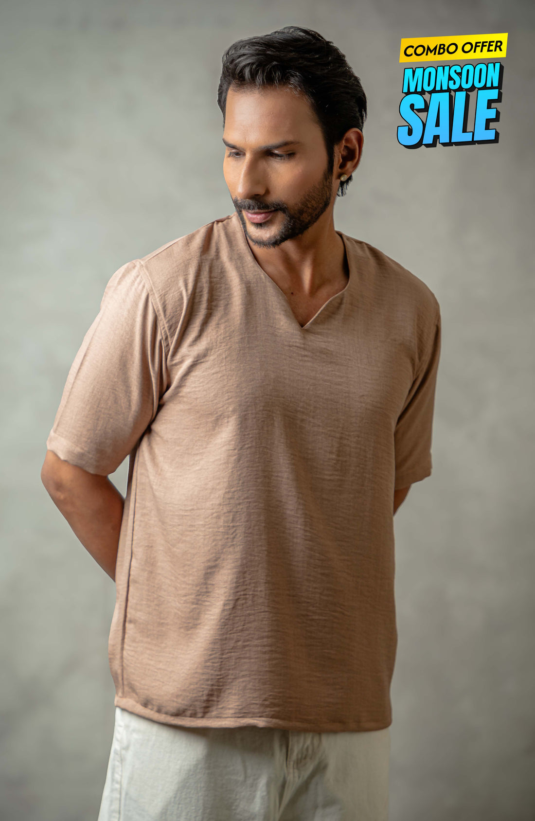 Vora Beige Shirt – Premium V-Neck for Men