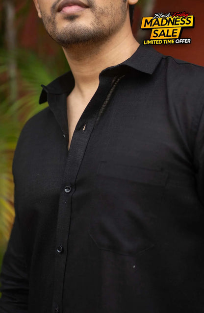 Classic Shirt | Black | Cotton Linen - Shirt