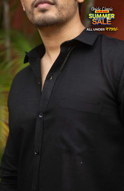 Classic Shirt | Black | Cotton Linen - Shirt