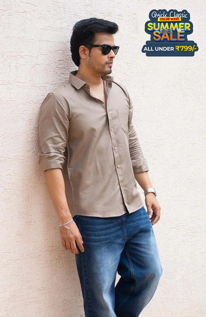 Classic Shirt | khaki | Cotton Linen - Shirt