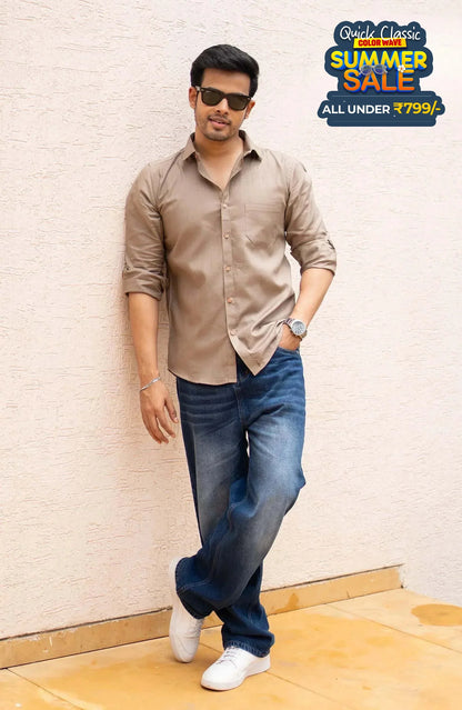 Classic Shirt | khaki | Cotton Linen - Shirt