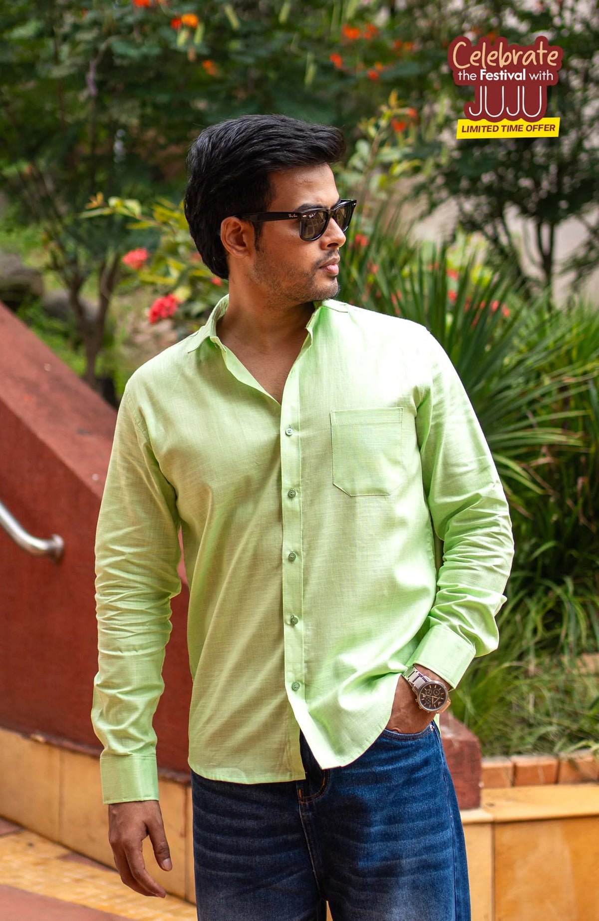 Classic Shirt | Leaf Green | Cotton Linen - Shirt