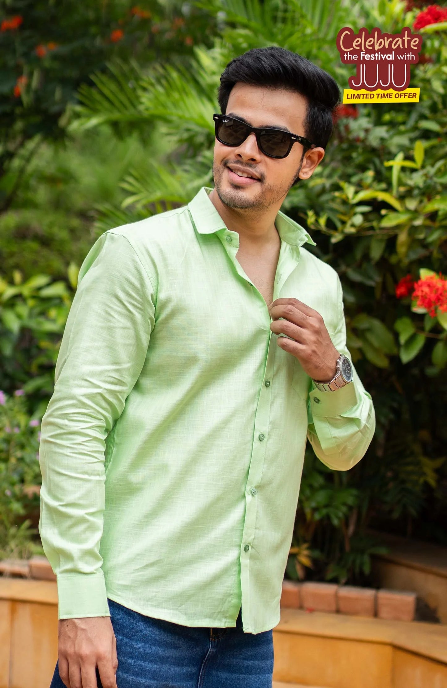 Classic Shirt | Leaf Green | Cotton–Linen Shirt