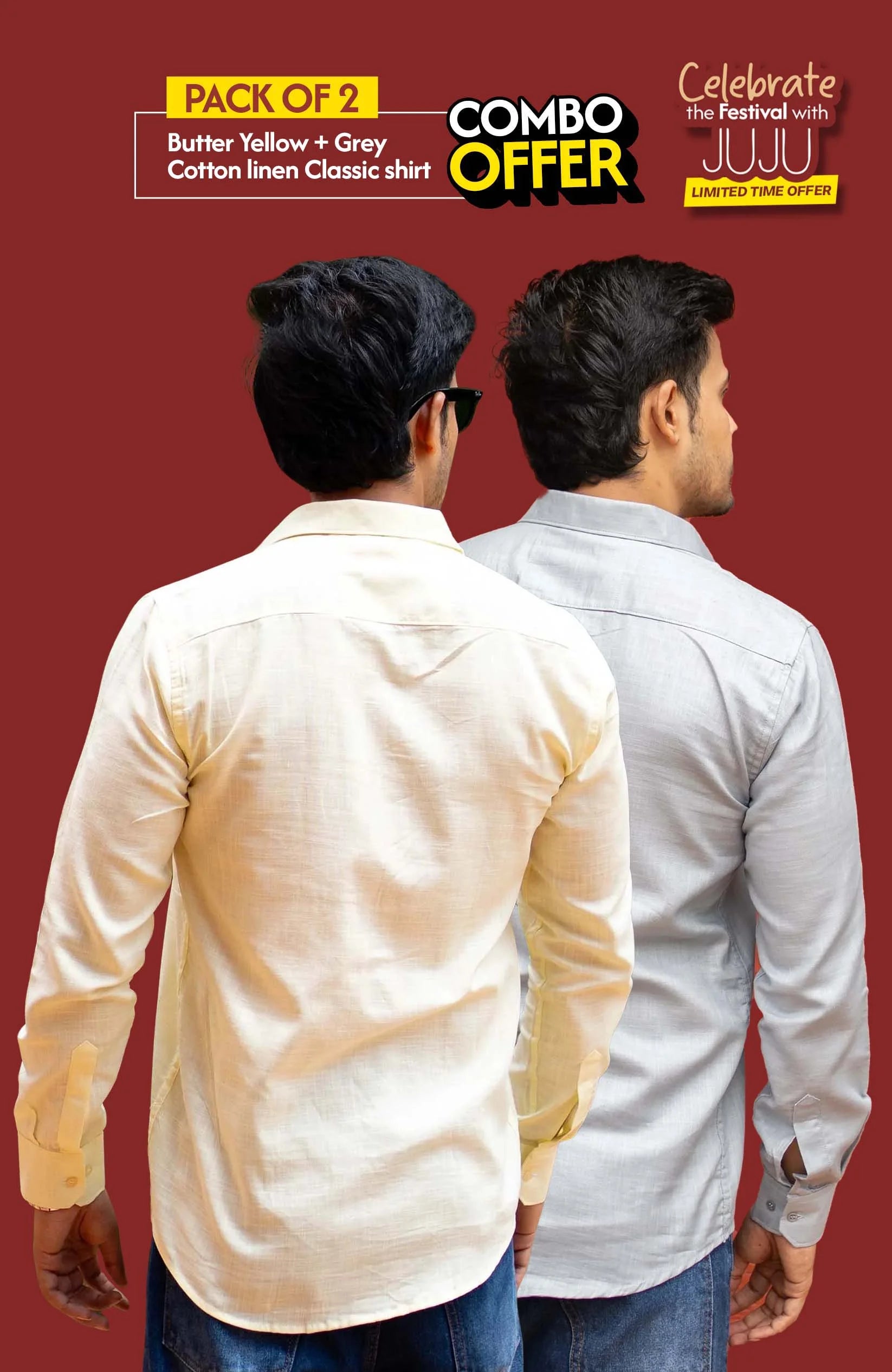 Classic Shirt Pack of 2 | Butter Yellow & Grey | Cotton Linen | Combo Offer - Shirt