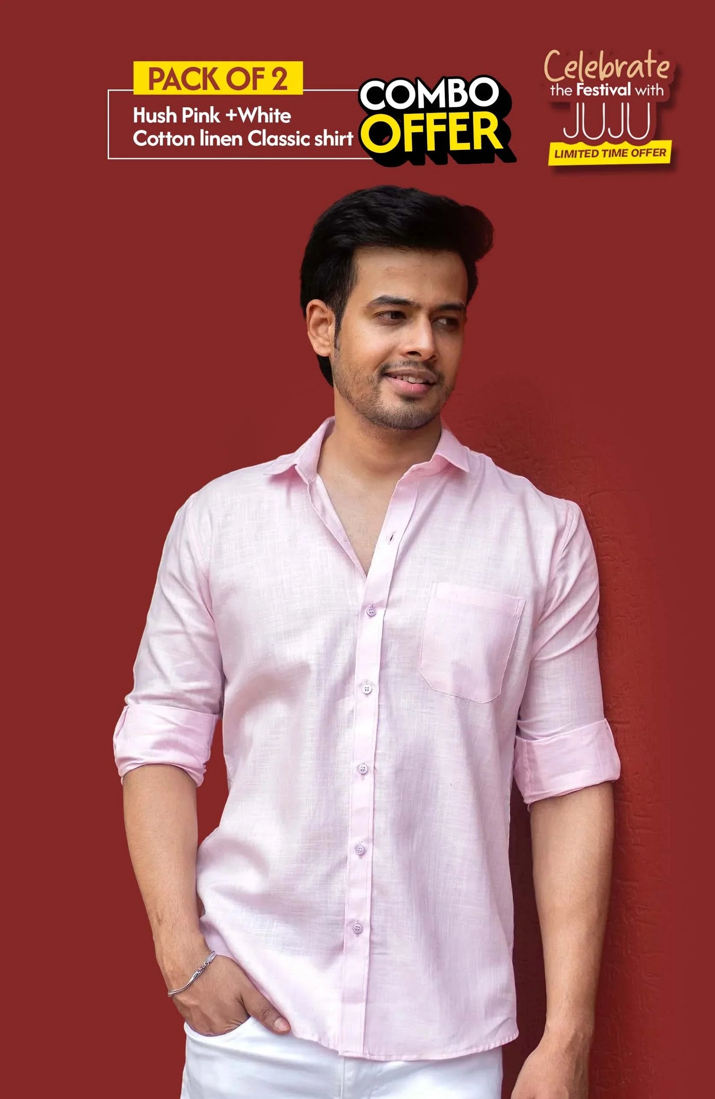 Classic Shirt Pack of 2 | White & Hush Pink | Cotton Linen | Combo Offer - Shirt