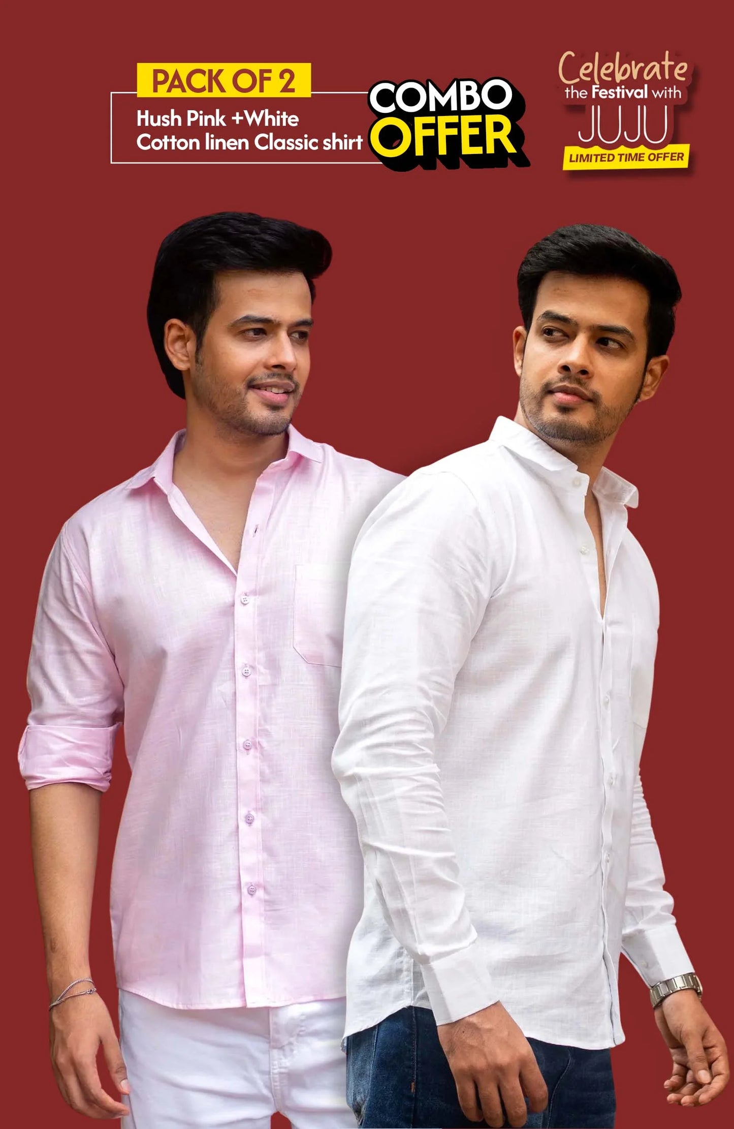 Classic Shirt Pack of 2 | White & Hush Pink | Cotton Linen | Combo Offer - Shirt
