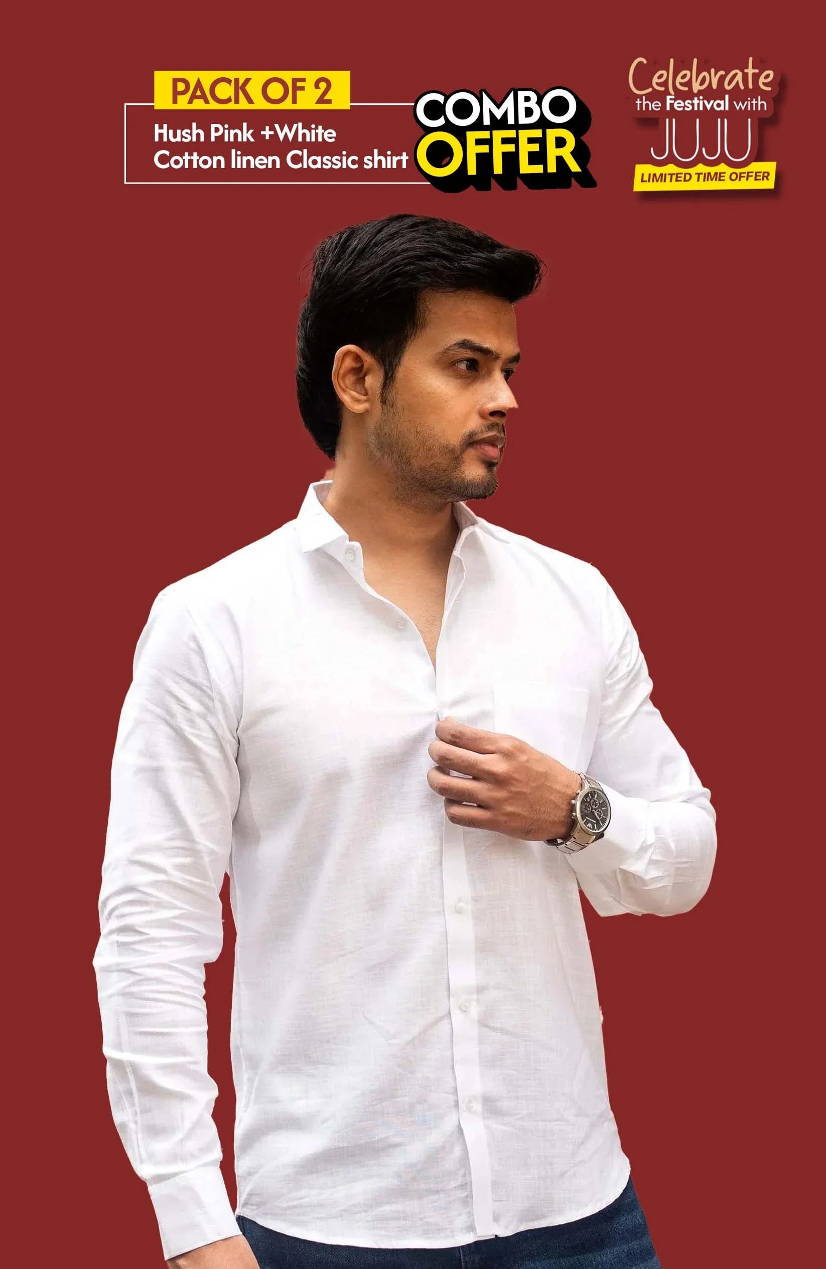 Classic Shirt Pack of 2 | White & Hush Pink | Cotton Linen | Combo Offer - Shirt