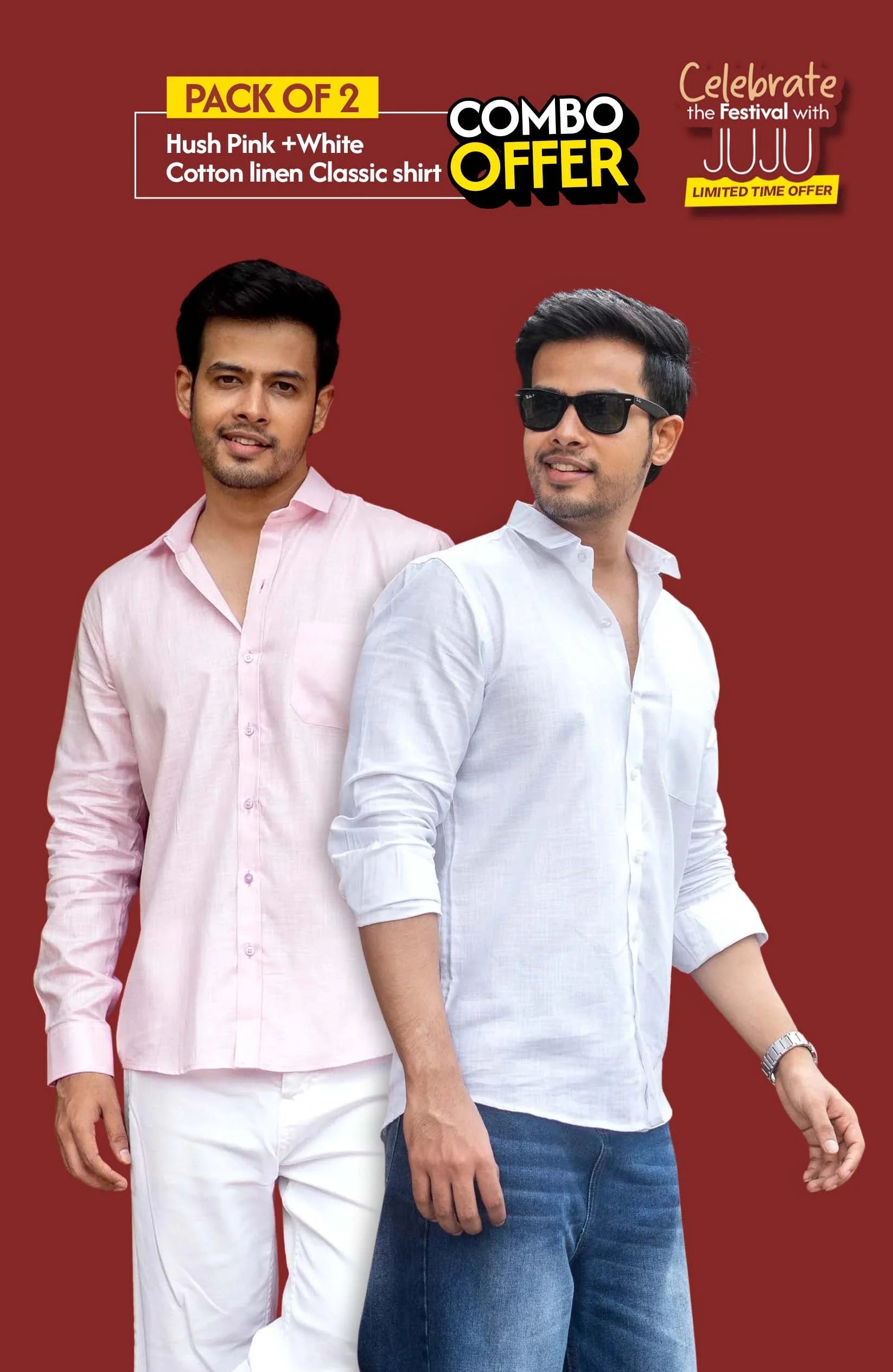 Classic Shirt Pack of 2 | White & Hush Pink | Cotton Linen | Combo Offer - Shirt