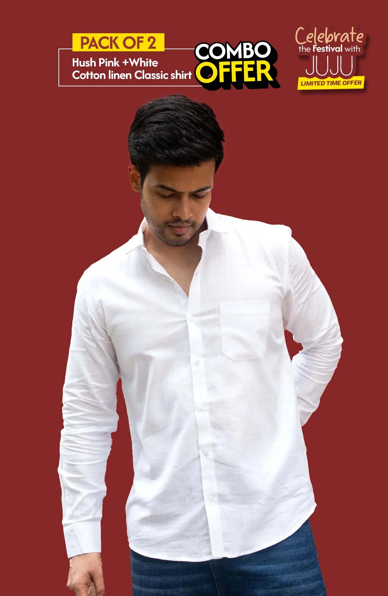 Classic Shirt Pack of 2 | White & Hush Pink | Cotton Linen | Combo Offer - Shirt
