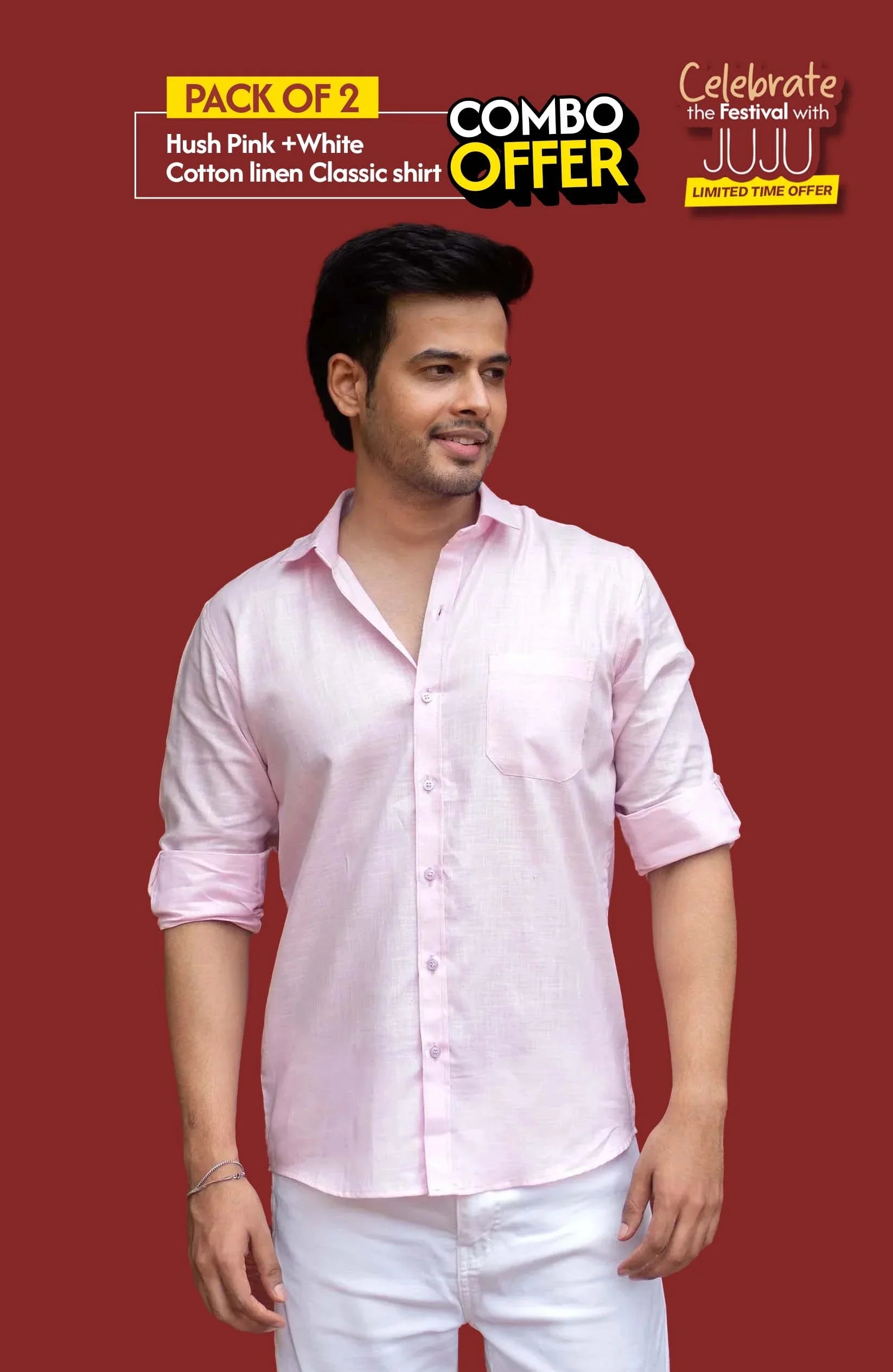 Classic Shirt Pack of 2 | White & Hush Pink | Cotton Linen | Combo Offer - Shirt