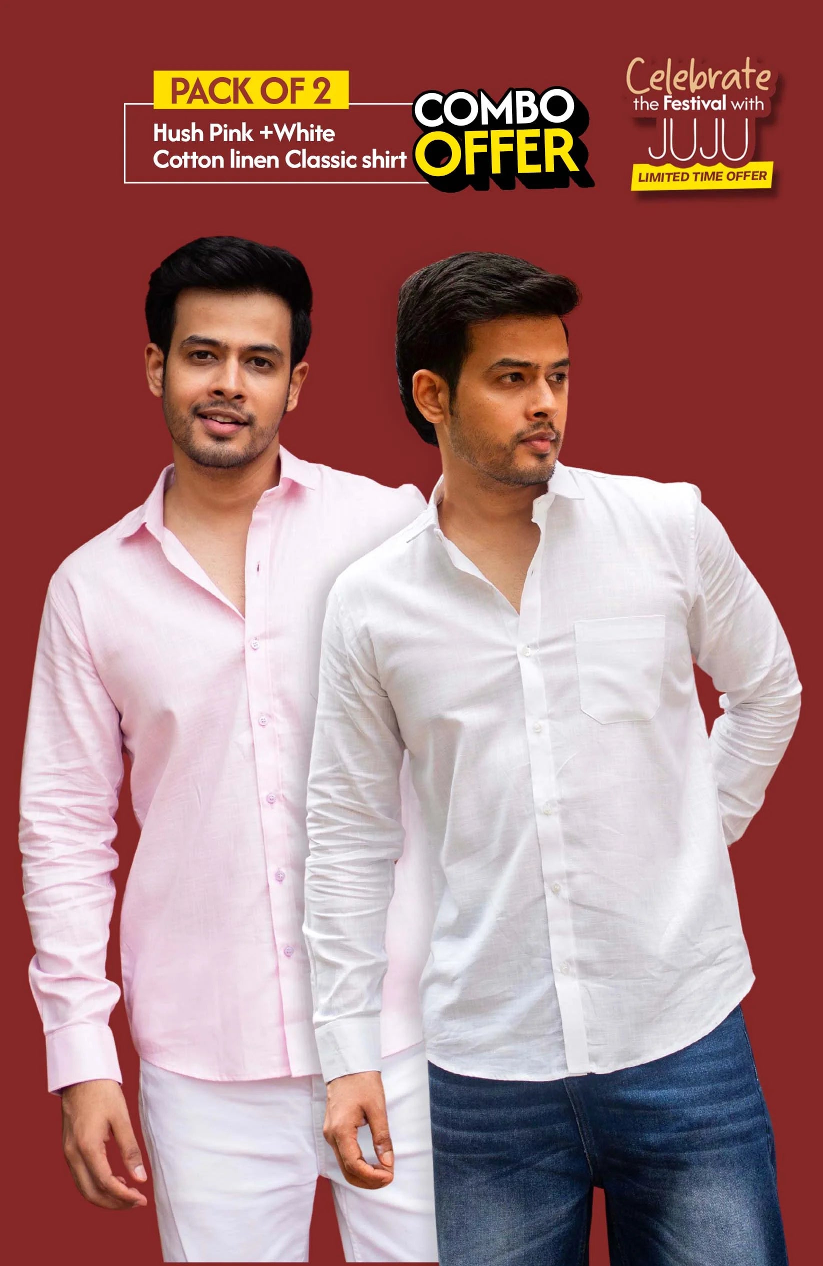 Classic Shirt Pack of 2 | White & Hush Pink | Cotton Linen | Combo Offer - Shirt