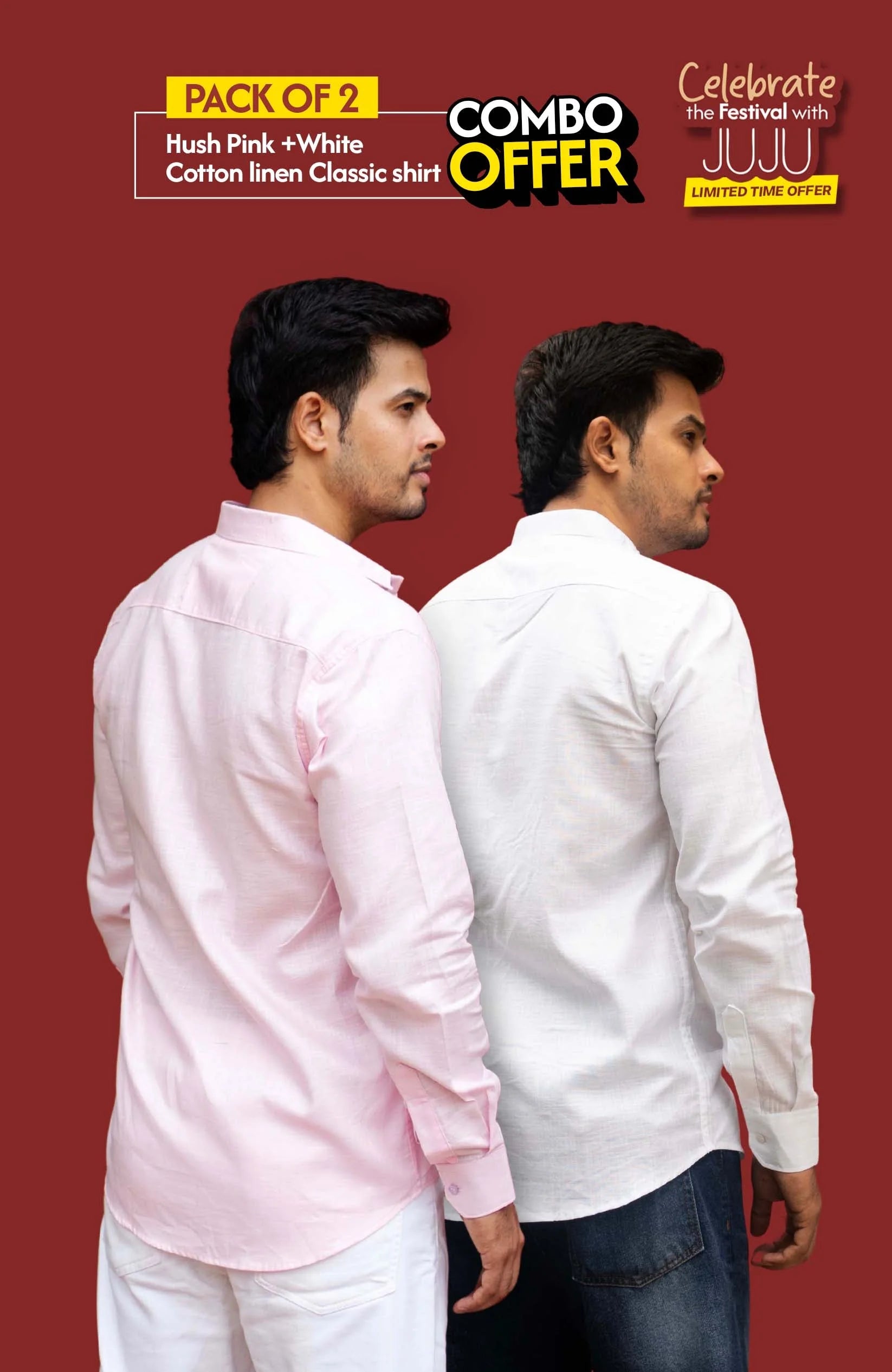 Classic Shirt Pack of 2 | White & Hush Pink | Cotton Linen | Combo Offer - Shirt