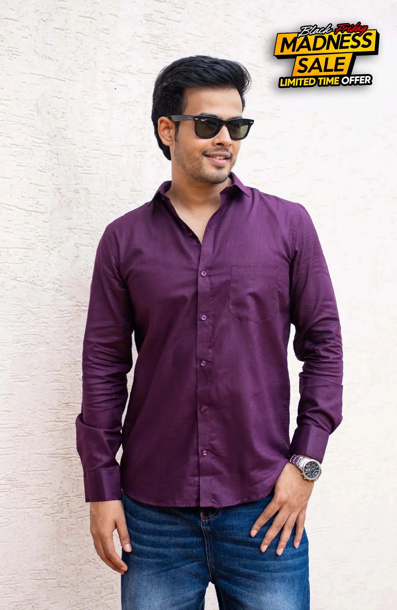 Classic Shirt | Wine | Cotton Linen - Shirt