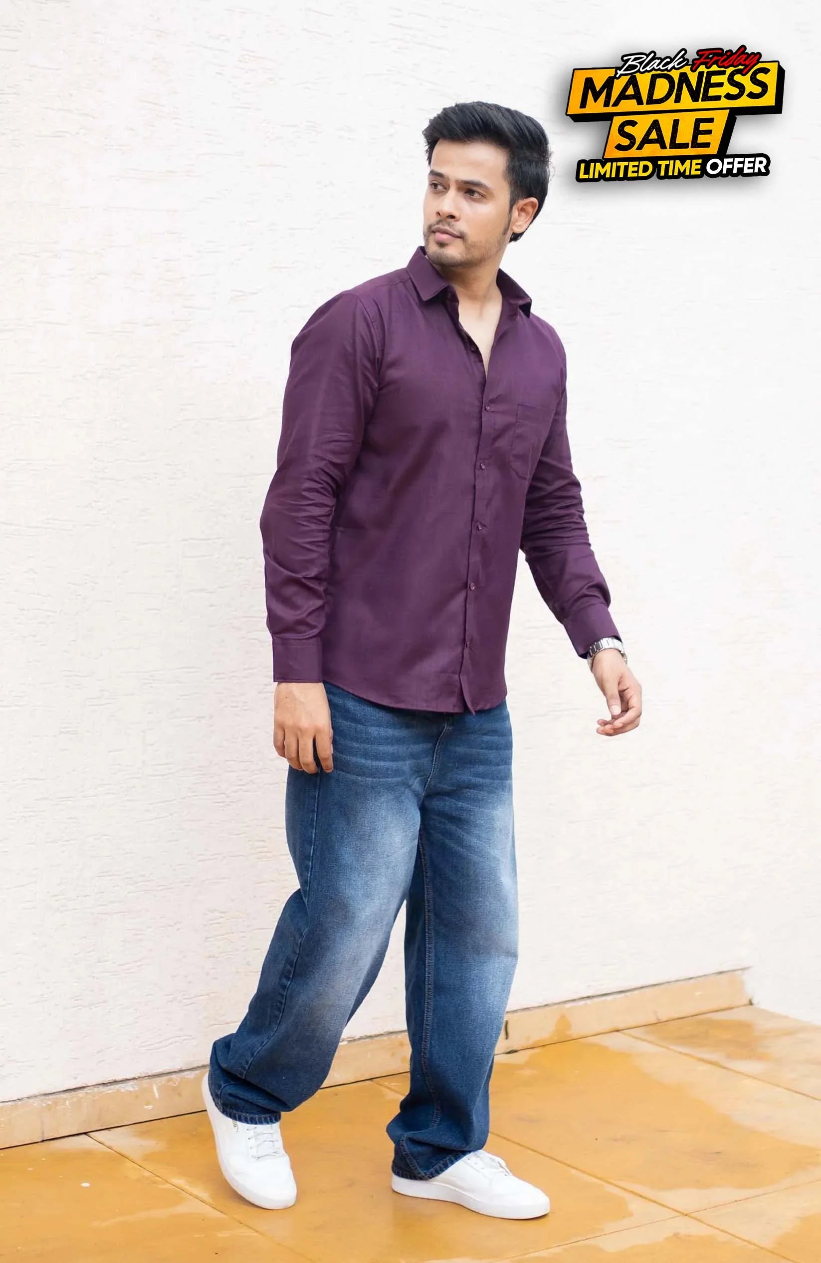 Classic Shirt | Wine | Cotton Linen - Shirt