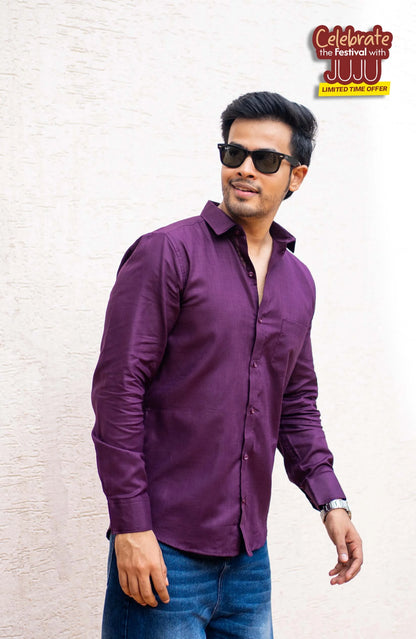 Classic Shirt | Wine | Cotton Linen - Shirt