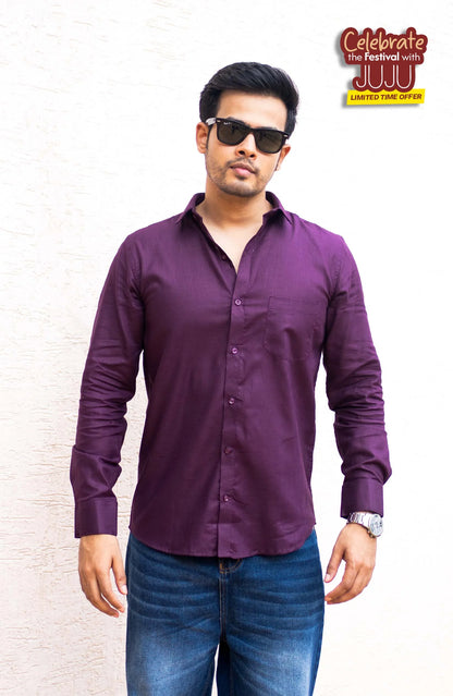 Classic Shirt | Wine | Cotton Linen - Shirt