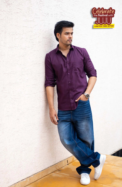 Classic Shirt | Wine | Cotton Linen - Shirt