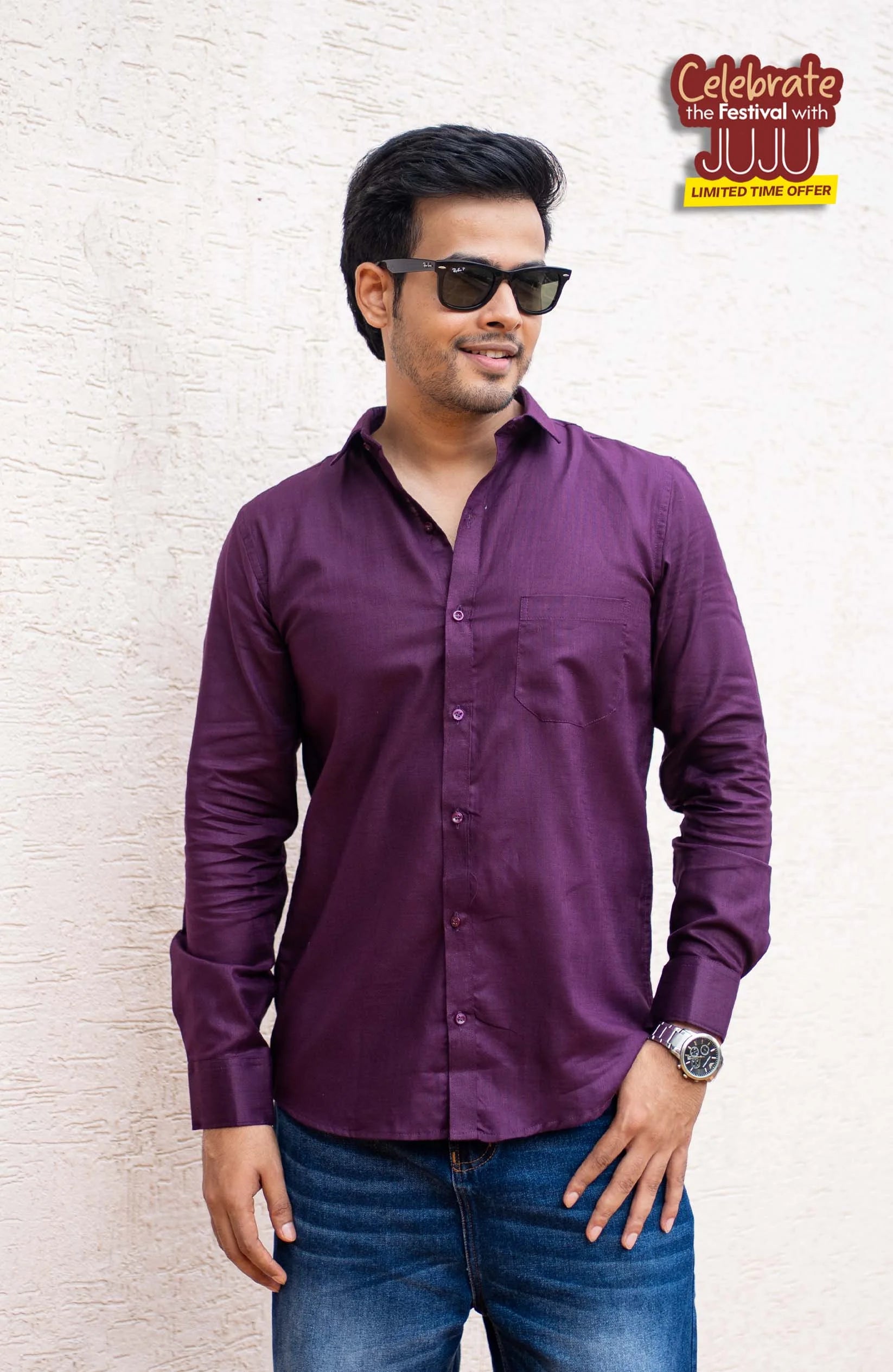 Classic Shirt | Wine | Cotton Linen - Shirt