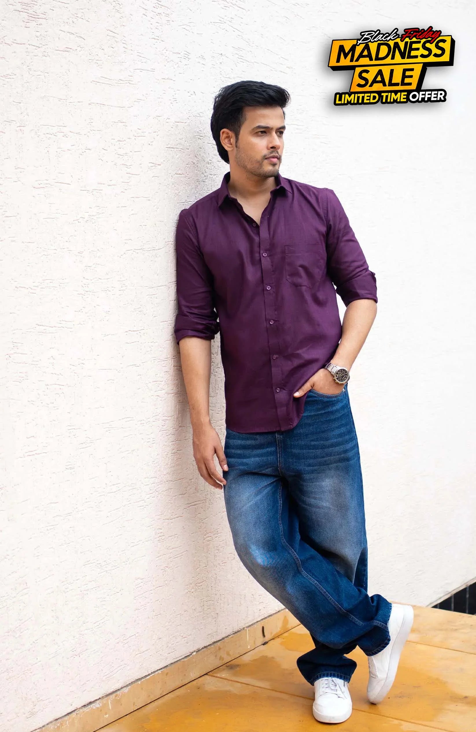 Classic Shirt | Wine | Cotton Linen - Shirt