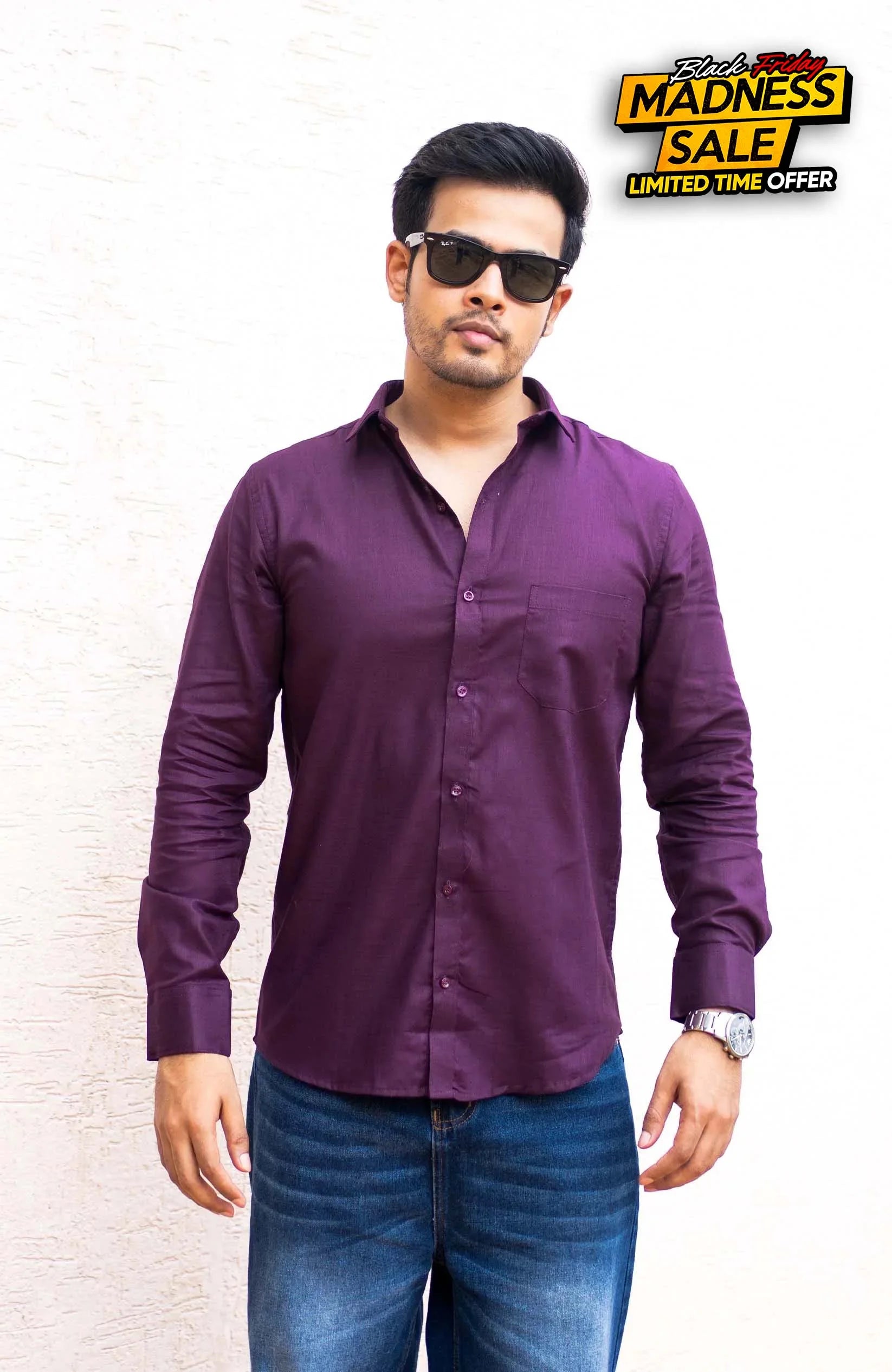 Classic Shirt | Wine | Cotton Linen - Shirt