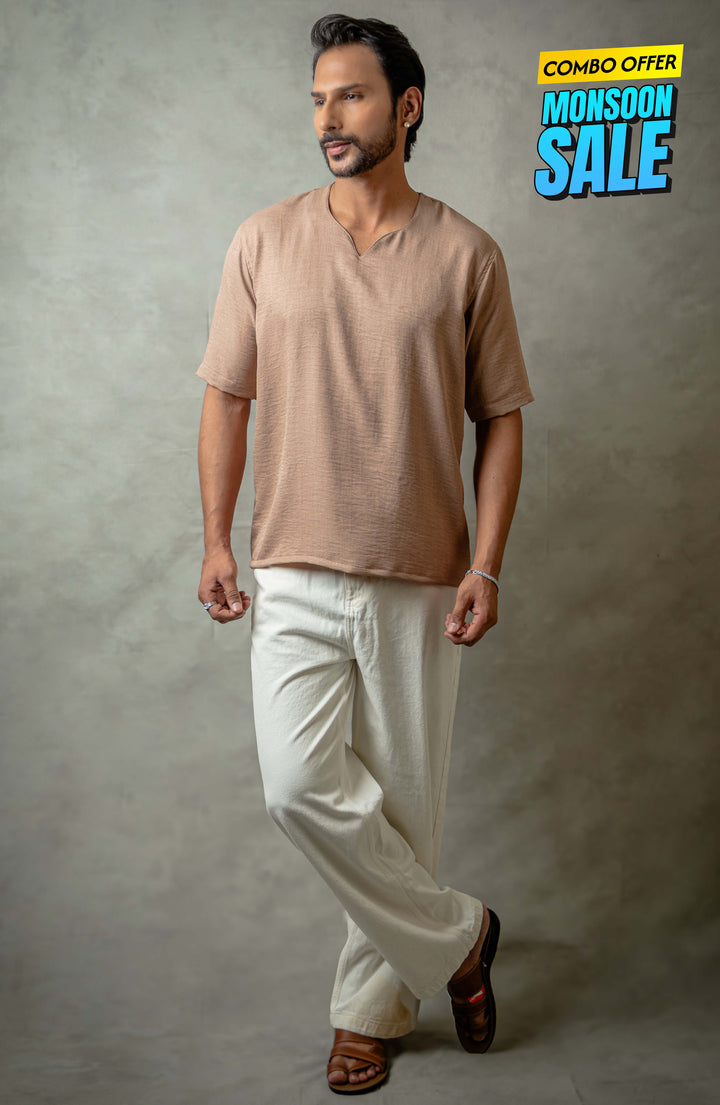 Vora Beige Shirt – Premium V-Neck for Men