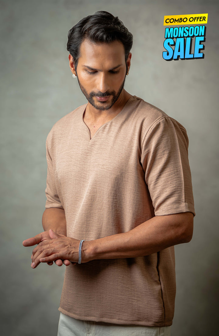 Vora Beige Shirt – Premium V-Neck for Men