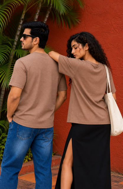 Vora Beige V-Neck T-Shirt | Unisex Minimal Style – JUJU