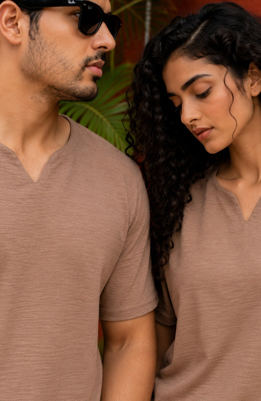 Vora Beige V-Neck T-Shirt | Unisex Minimal Style – JUJU