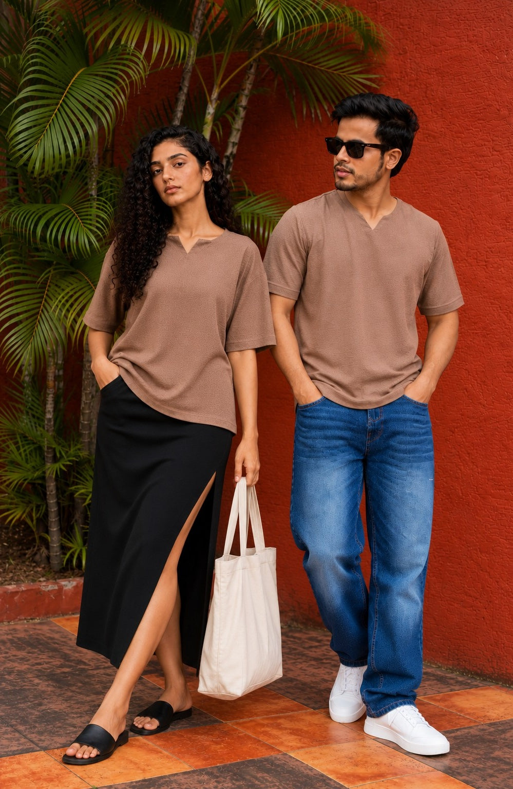 Vora Beige V-Neck T-Shirt | Unisex Minimal Style – JUJU