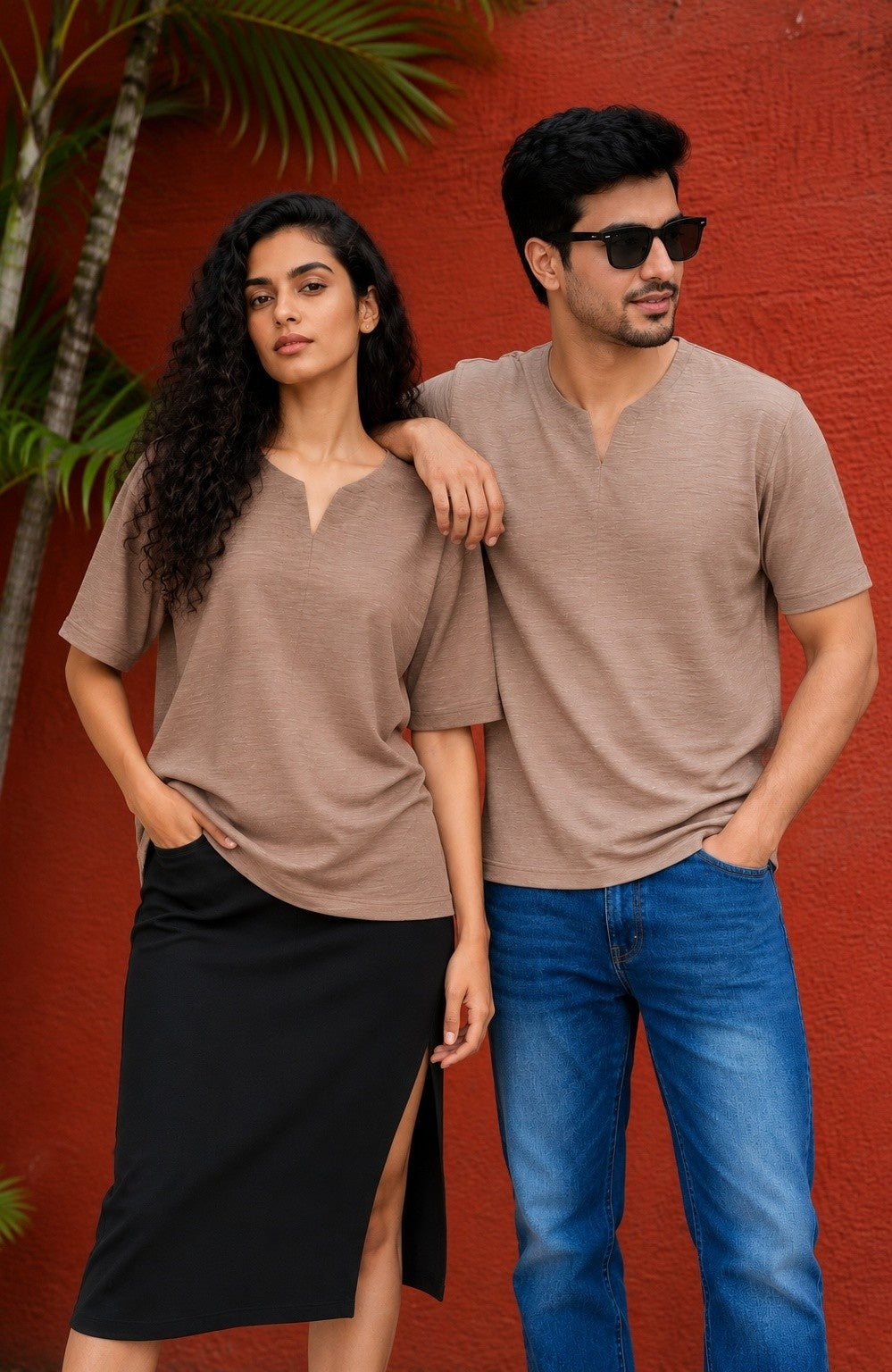 Vora Beige V-Neck T-Shirt | Unisex Minimal Style – JUJU