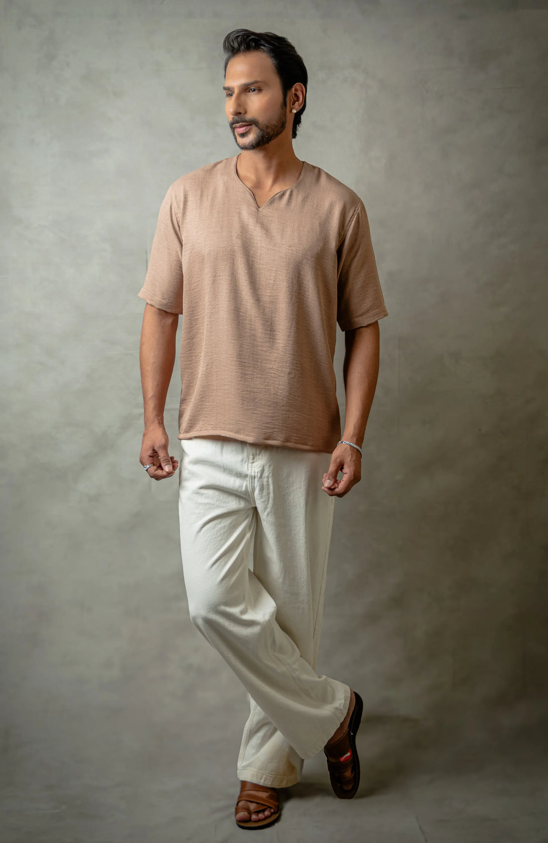 Vora Beige Shirt – Premium V-Neck for Men - M / Beige - Shirt