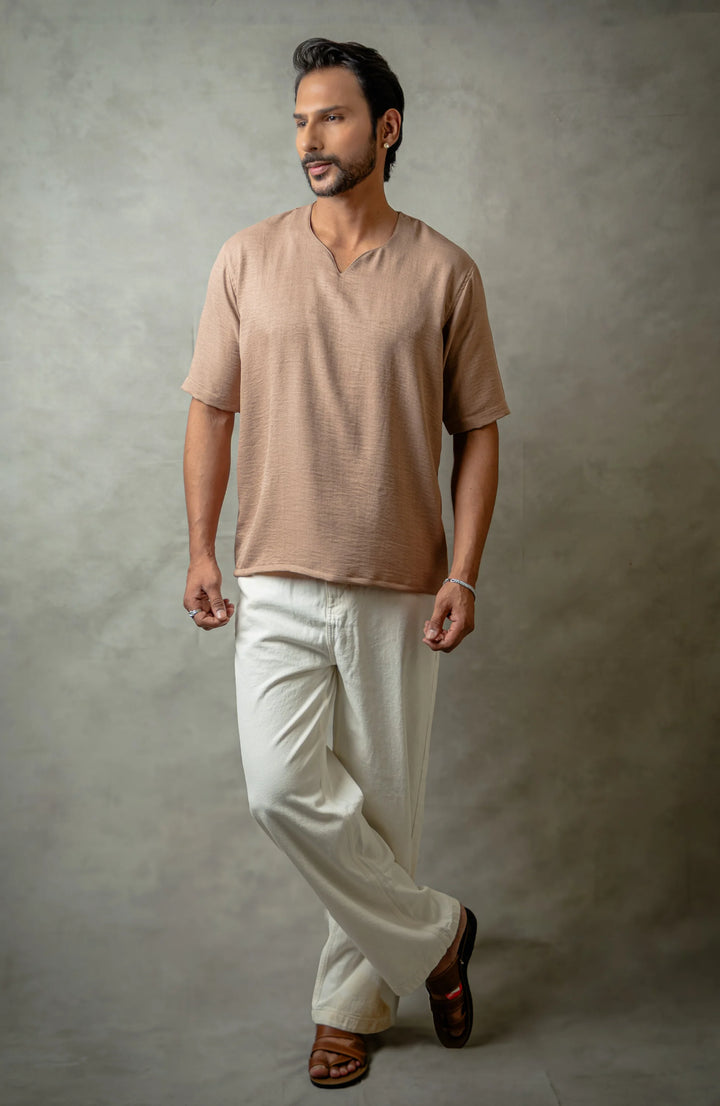 Vora Beige Shirt – Premium V-Neck for Men - M / Beige - Shirt