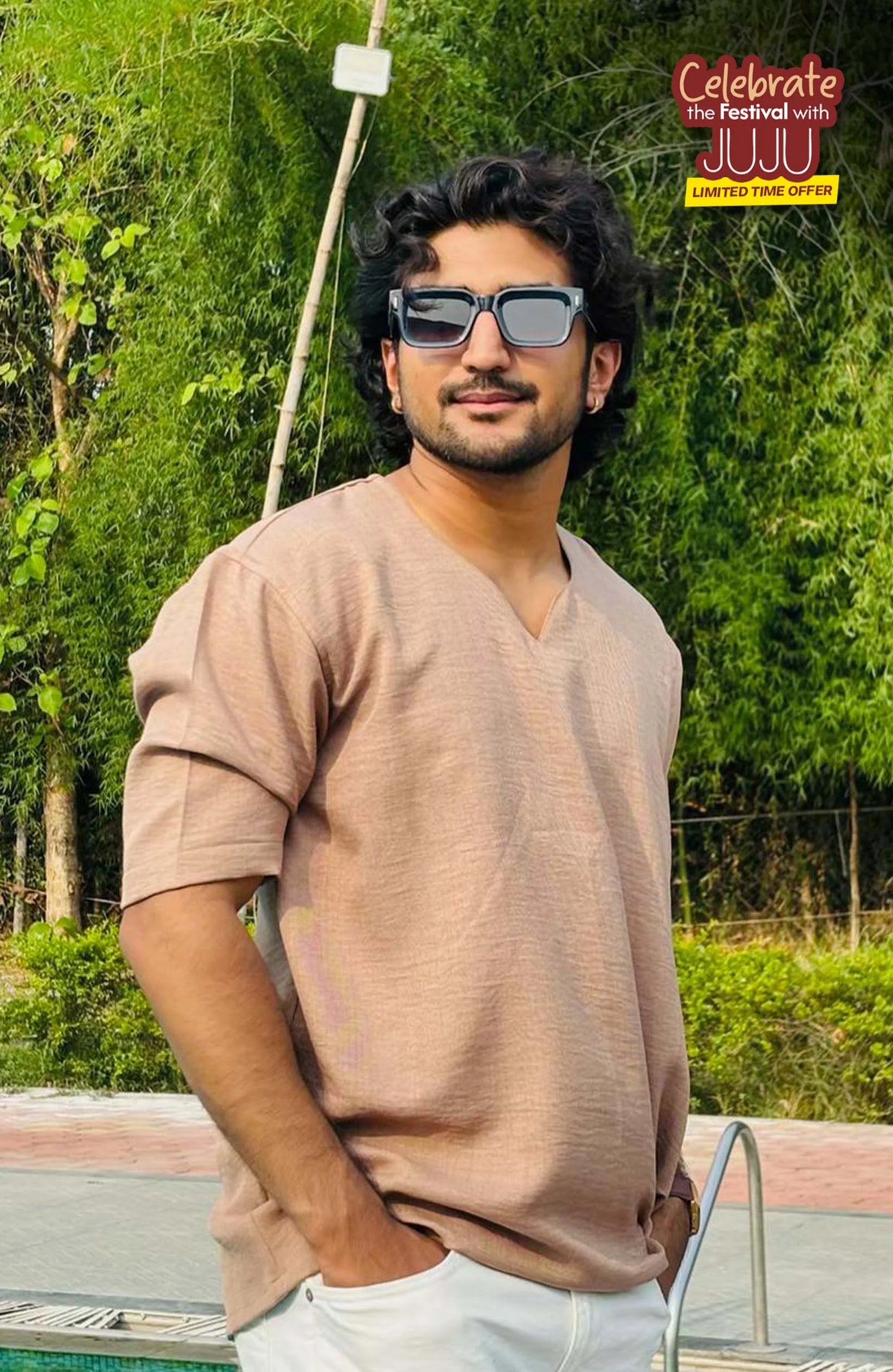 Vora Beige T Shirt – Premium V Neck for Men M / Beige T Shirt