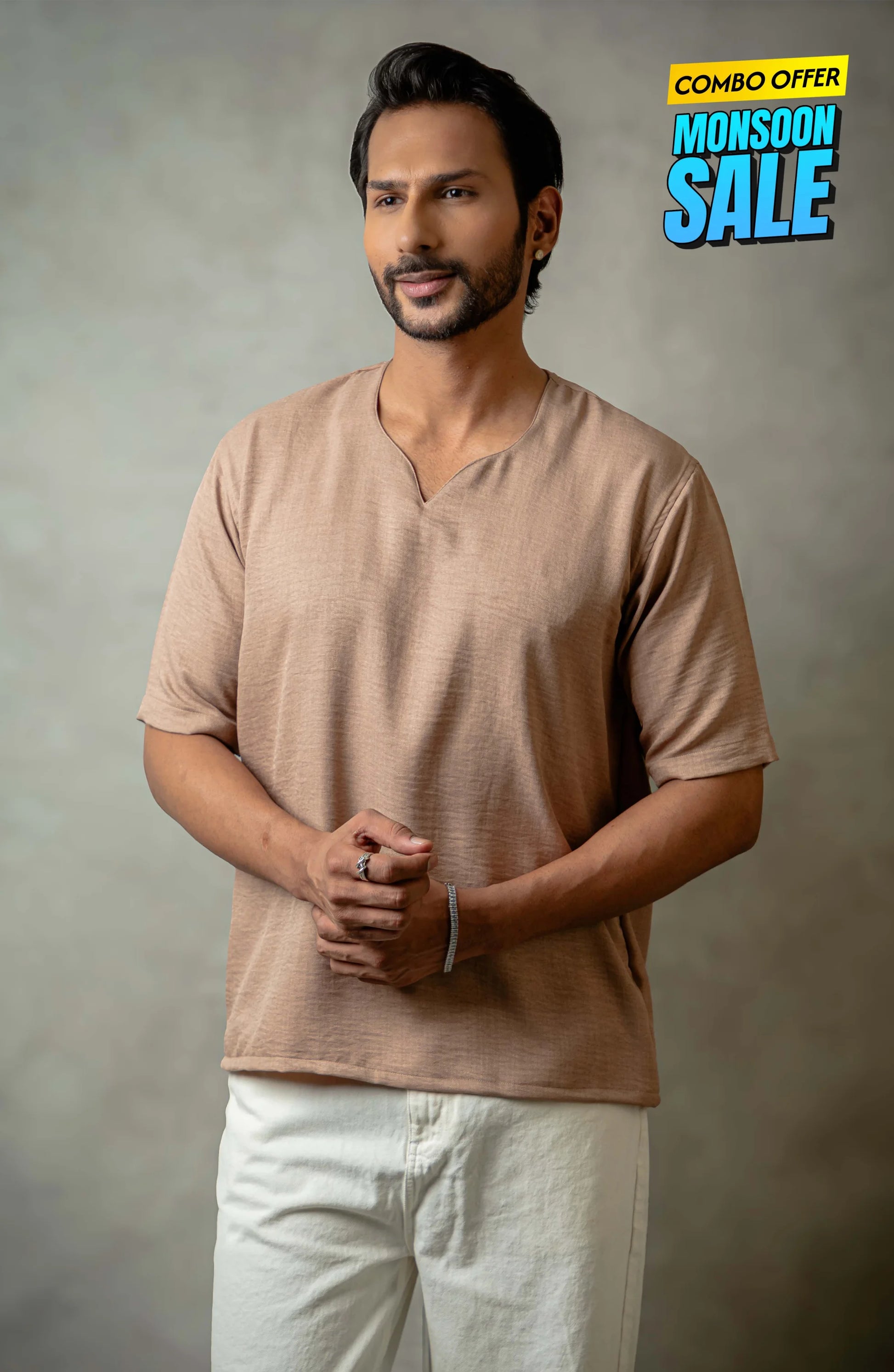Vora Khaki Shirt – Premium V-Neck for Men - Shirt