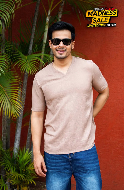 Vora Khaki Shirt – Premium V-Neck for Men - Shirt