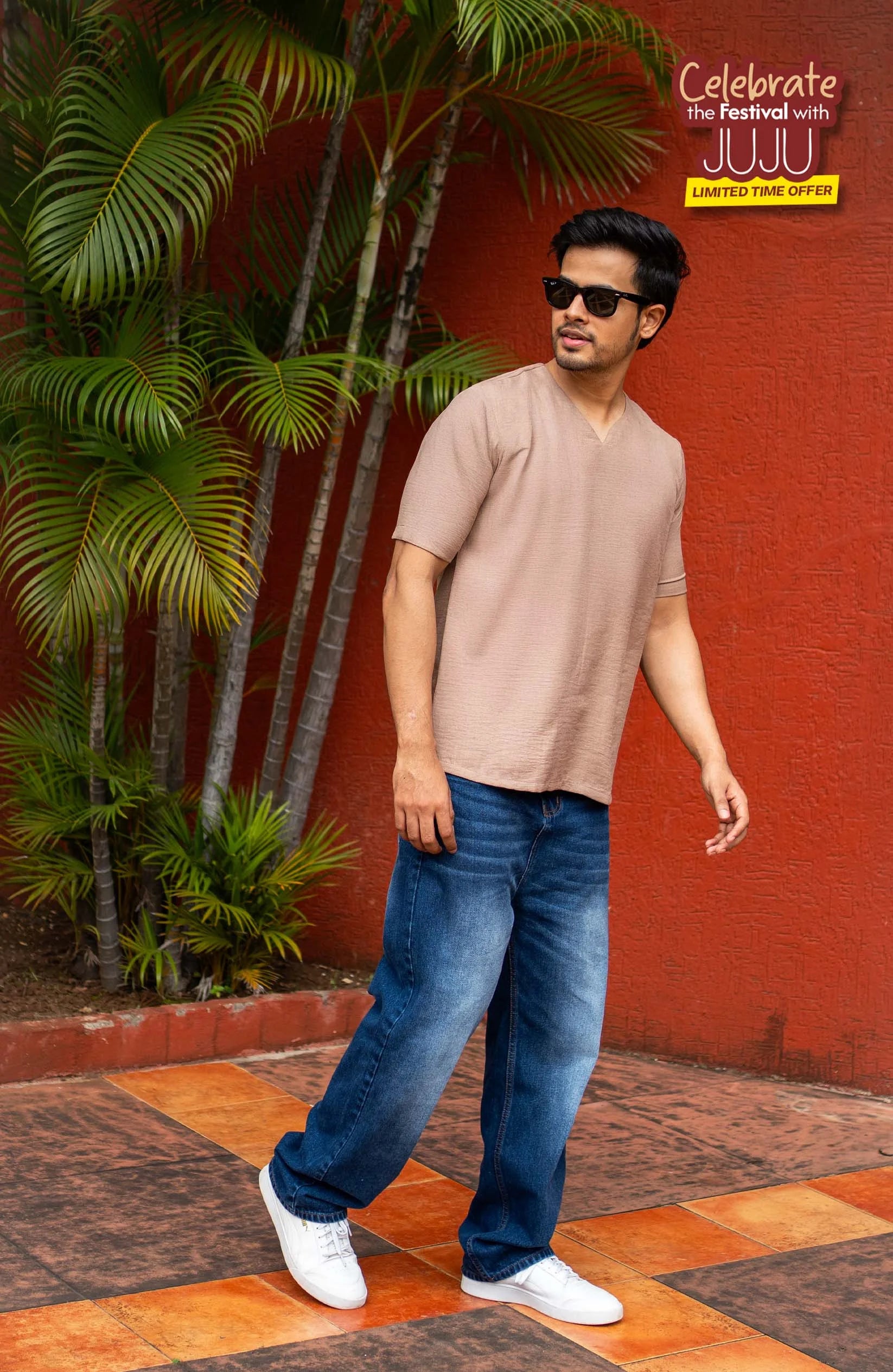 Vora Khaki Shirt – Premium V-Neck for Men - M / khaki - Shirt